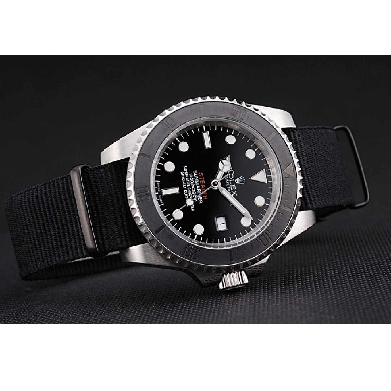 Aaa replica watch 621386 Submariner Fabric Black rl424 STEALTH Band MK IV Rolex 0817